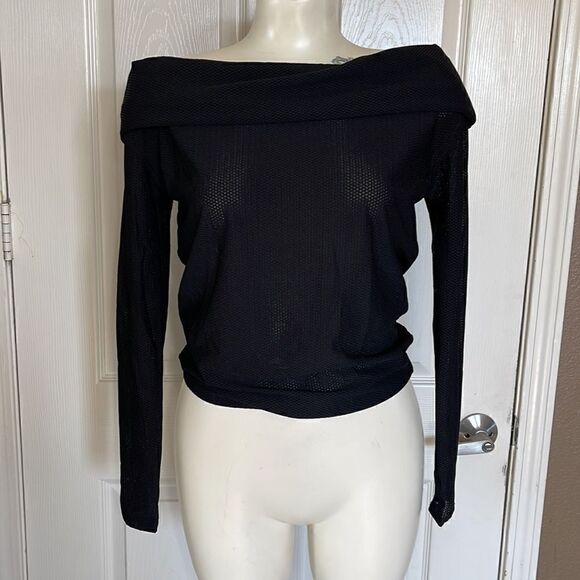 Fabletics Demi Lovato Annabelle off the shoulder  mesh Long sleeve top xxs - Picture 2 of 5